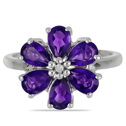 BUY AFRICAN AMETHYST GEMSTONE FLOWER RING IN 925 SILVER 